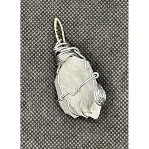Wire Wrapped Clear Quartz Crystal Point Pendant Silver Tone Boho Healing Jewelry